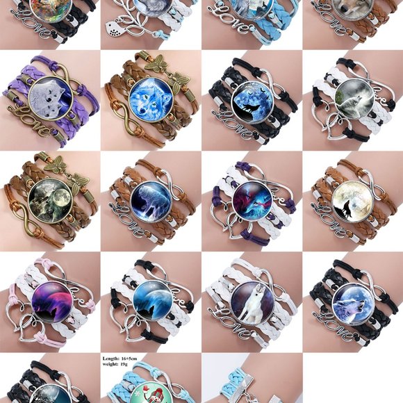 Wolf Glass Dome Charm Bracelet (Back To School Special) - Picture 1 of 3